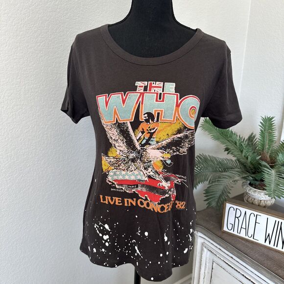 Chaster The Who Tour Womens Top Shirt Size Small Black Paint Splatter Band Tee - Picture 1 of 8